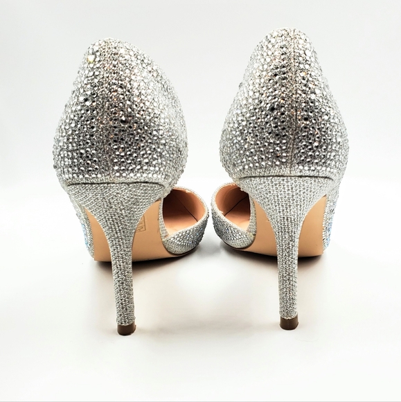 Lauren Lorraine Ruby Silver Rhinestone Embellished Half d'Orsay Pointed Pumps fo - Picture 3 of 15